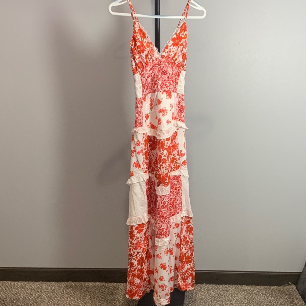Floral Red and White Maxi Boho Dress